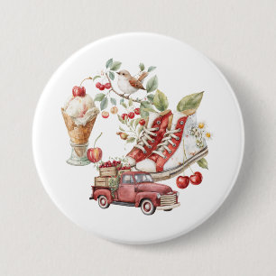 Zoete zomer kersen ronde button 7,6 cm