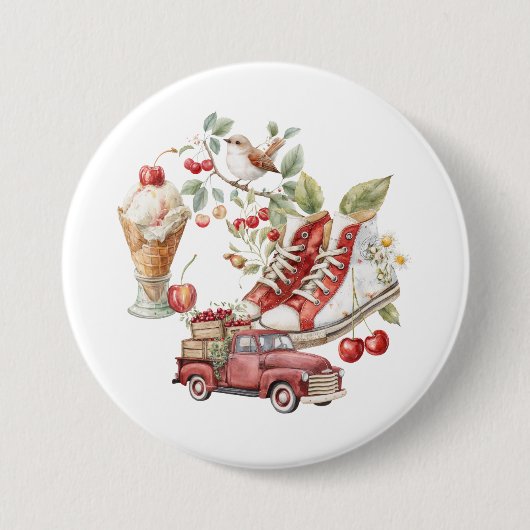 Zoete zomer kersen ronde button 7,6 cm (Voorkant)