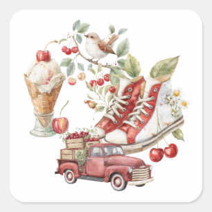 Zoete zomer kersen vierkante sticker