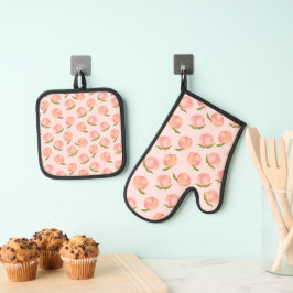 Zoete zomer perzik patroon ovenwant & pannenlap set