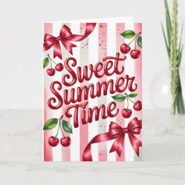 Zoete Zomer Tijd Rode Kersen en Roze Lintjes Kaart