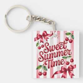 Zoete Zomer Tijd Rode Kersen en Roze Lintjes Sleutelhanger