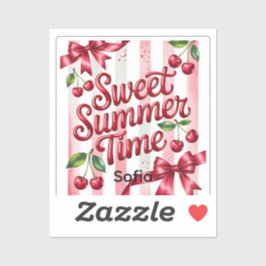 Zoete Zomer Tijd Rode Kersen en Roze Lintjes Sticker