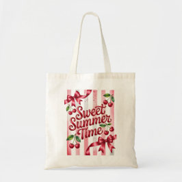 Zoete Zomer Tijd Rode Kersen en Roze Lintjes Tote Bag