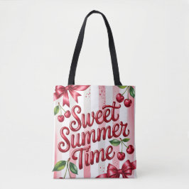 Zoete Zomer Tijd Rode Kersen en Roze Lintjes Tote Bag