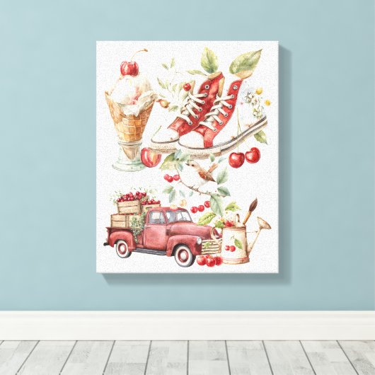 Zoete zomerkersen canvas afdruk (Insitu (Houten vloer))