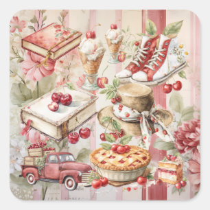 Zoete zomerkersen vierkante sticker