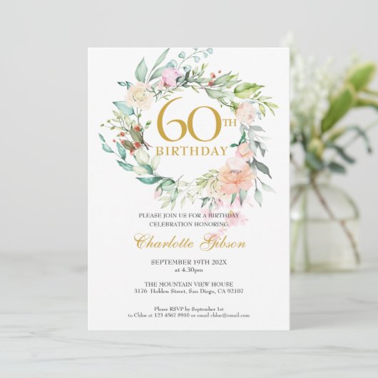 Zoete zomeroverhangende rozenkrans Monogram 60ste  Kaart (Staand voorkant)