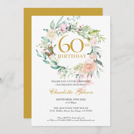 Zoete zomeroverhangende rozenkrans Monogram 60ste  Kaart (Voorkant / Achterkant)