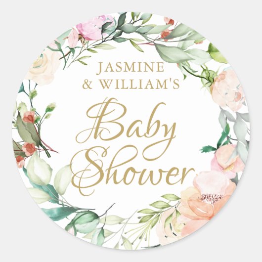 Zoete zomerozen gouden schrift koppels baby shower ronde sticker (Voorkant)