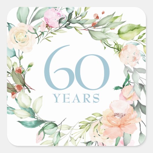 Zoete zomerozen krans 60/75ste verjaardag vierkante sticker (Voorkant)