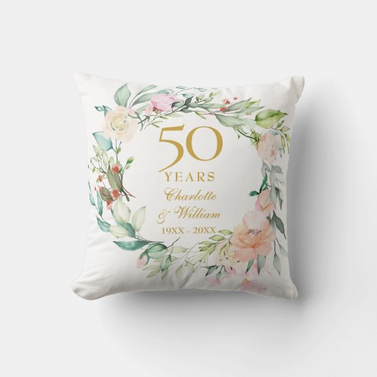 Zoete zomerrozen krans 50ste verjaardag foto kussen (Voorkant)