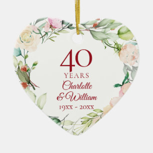 Zoete Zomerrozenkrans 40ste verjaardag Keramisch Ornament