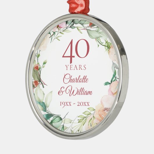 Zoete zomerrozenkrans 40ste verjaardag metalen ornament (Links)