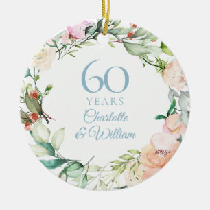 Zoete Zomerrozenkrans 60ste verjaardag Keramisch Ornament