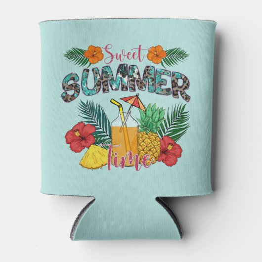 zoete zomertijd | Tropische vruchten en bloemen Blikjeskoeler (Voorkant)