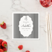 Zoete zwart gestreepte baby shower met zwarte stri servet (Insitu)