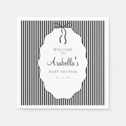 Zoete zwart gestreepte baby shower met zwarte stri servet (Voorkant)