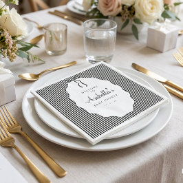 Zoete zwart gestreepte baby shower met zwarte stri servet
