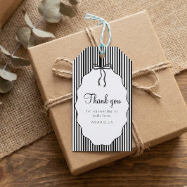 Zoete zwart gestreepte strik baby shower bedankt cadeaulabel