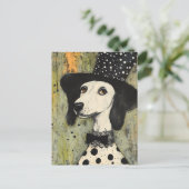 Zoete zwart-witte Polka Dot Dog in Tophat Briefkaart (Staand voorkant)