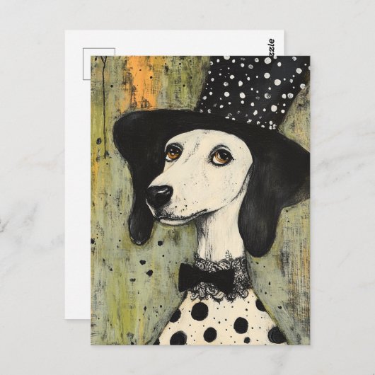 Zoete zwart-witte Polka Dot Dog in Tophat Briefkaart (Voorkant / Achterkant)