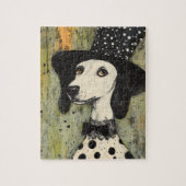 Zoete zwart-witte Polka Dot Dog in Tophat Legpuzzel (Verticaal)