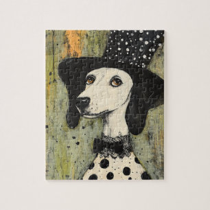 Zoete zwart-witte Polka Dot Dog in Tophat Legpuzzel