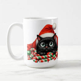 ZOETE ZWARTE KITTEN KERSTSTOKKEN & HOED KOFFIEMOK
