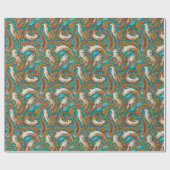 Zoete Zwemotters in Blauwgroen en Oranje Gouache Cadeaupapier (Vlak)
