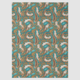 Zoete Zwemotters in Blauwgroen en Oranje Gouache Tissuepapier