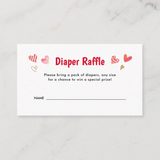 Zoeteliefje Valentijns Baby Shower Luier Raffle Informatiekaartje (Voorkant)