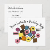 Zoethout Allsorts Snoep Verjaardagsfeest Uitnodigi Uitnodiging Briefkaart (Voorkant / Achterkant)