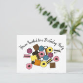 Zoethout Allsorts Snoep Verjaardagsfeest Uitnodigi Uitnodiging Briefkaart (Staand voorkant)