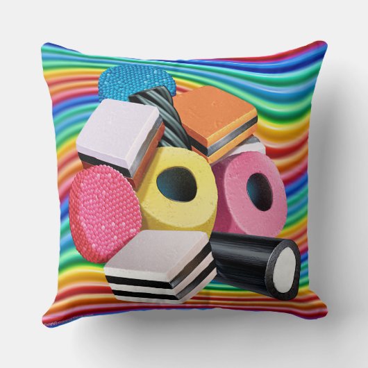 Zoethout snoep regenboogkussen. kussen (Achterkant)