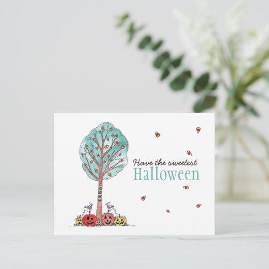 Zoetste Candy Corn Tree Halloween Briefkaart (Staand voorkant)