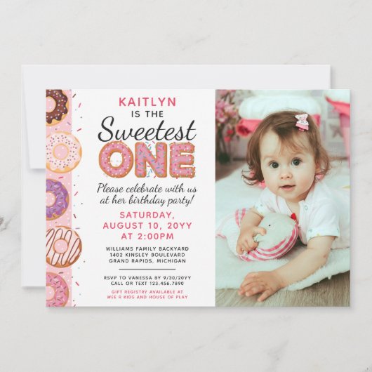 ZOETSTE EEN roze ijsdonuts eerste verjaardag foto Kaart (Voorkant)