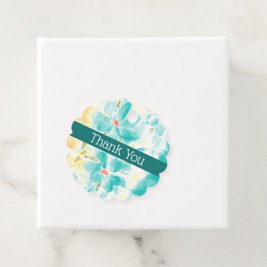 Zoetste kleine geschulpte blauwe bloem bruiloft bedankjes labels (In situ)