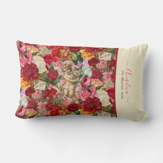 Zoetste Roos  Cherub en Rozen Patroon Kussen (Achterkant)