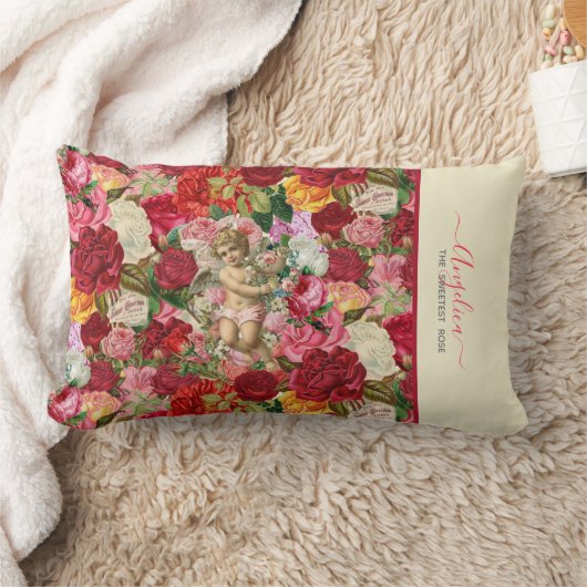 Zoetste Roos Cherub en Rozen Patroon Kussen (Deken)