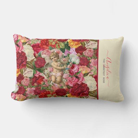 Zoetste Roos  Cherub en Rozen Patroon Kussen (Voorkant)