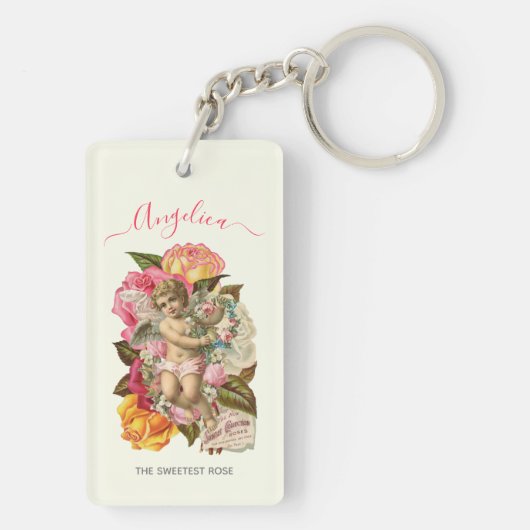 Zoetste Roos Victoriaans Cherub Sleutelhanger (achterkant)