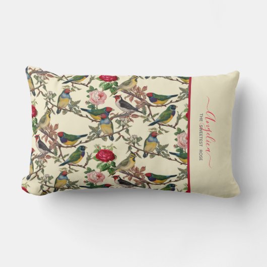 Zoetste Roos  Vogels en Rozen Patroon Kussen (Voorkant)