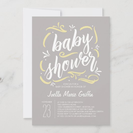 Zoetste uitnodiging voor grijs en geel Baby shower (Voorkant)