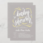 Zoetste uitnodiging voor grijs en geel Baby shower (Voorkant / Achterkant)