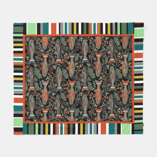 Zoetwater beek forel groen Sinaasappel zwart strep Fleece Deken (Voorkant (Horizontaal))