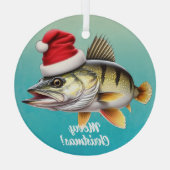 Zoetwater Perch in Santa Hat Kerstmis Glas Ornament (Achterkant)