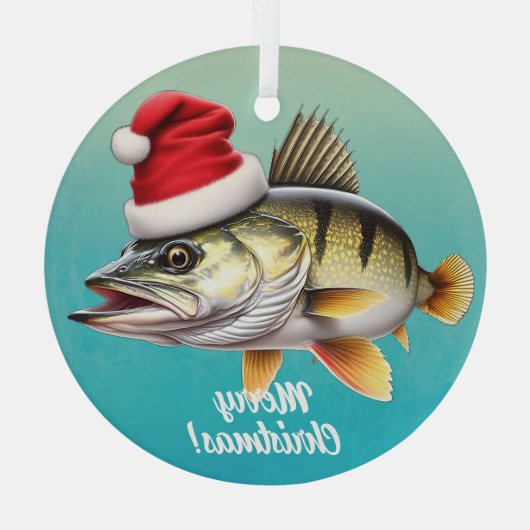Zoetwater Perch in Santa Hat Kerstmis Glas Ornament (Achterkant)