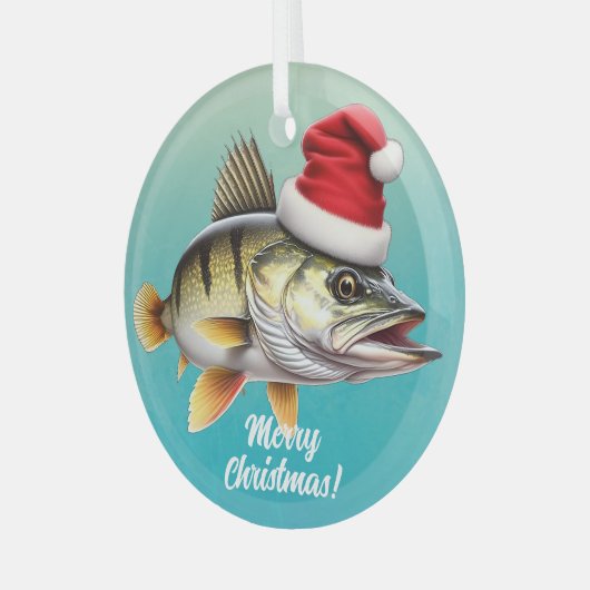 Zoetwater Perch in Santa Hat Kerstmis Glas Ornament (Voorkant links)
