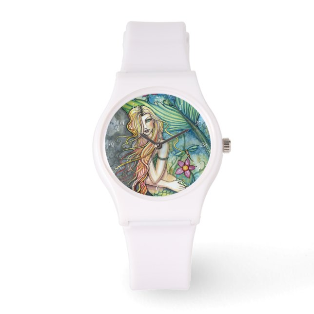 Zoetwater Zeemeermin Fantasy Kunst Horloge (Voorkant)